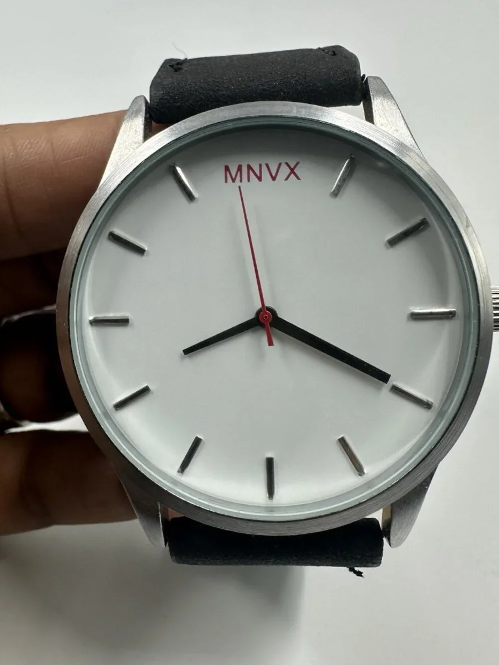 3/$30 MNVX Watch Men Silver Tone White Dial 44MM Minimalist New Battery 10